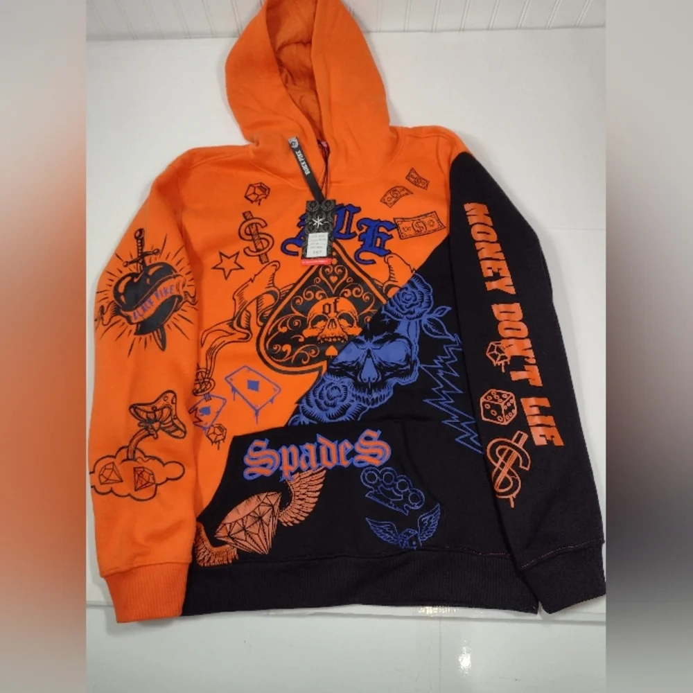 Black Pike Men's Orange and Black Graphic Hoodie Size ((2XL)